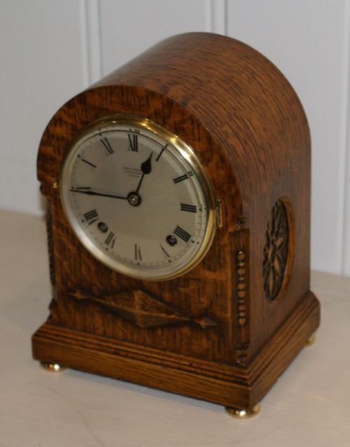Small Solid Oak Arch Top Bracket Clock